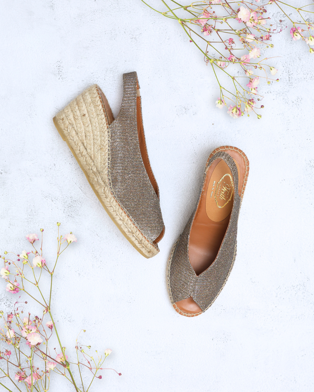 Espadrille Wedges in Bronze Shimmer