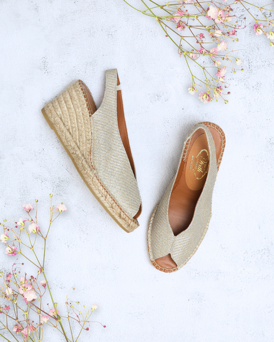 Espadrille Wedges in Gold Shimmer