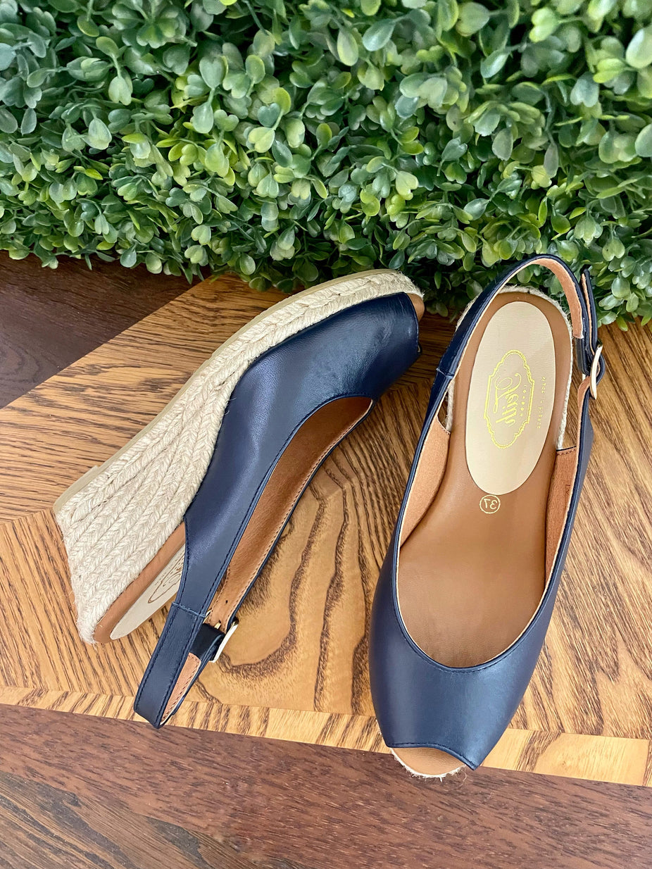 Espadrille Peeptoe Marine Leather