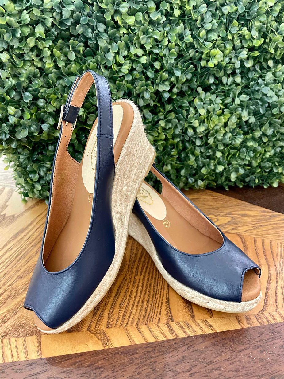 Espadrille Peeptoe Marine Leather