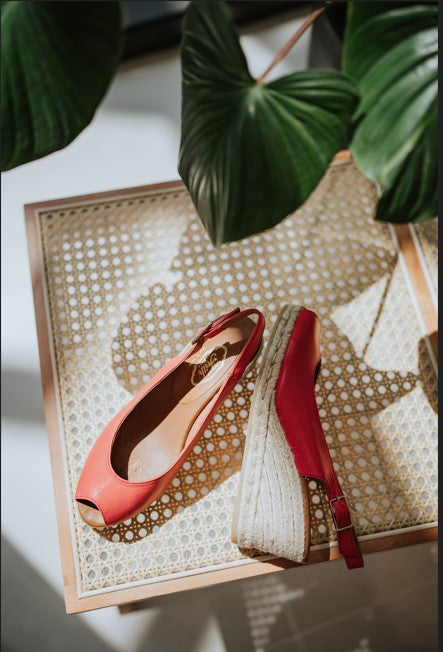 Espadrille wedges in red leather